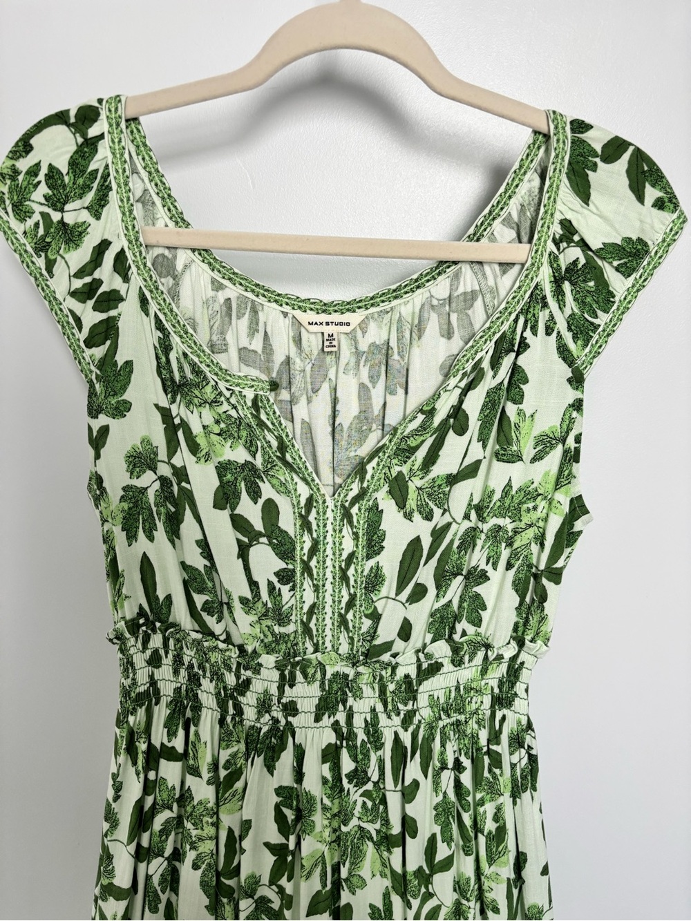 Max Studio Green Leaf Print Midi Dress